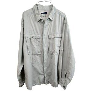 ExOfficio Mens Button Up Shirt Large Blue Green Plaid Long Sleeve Vented Hiking